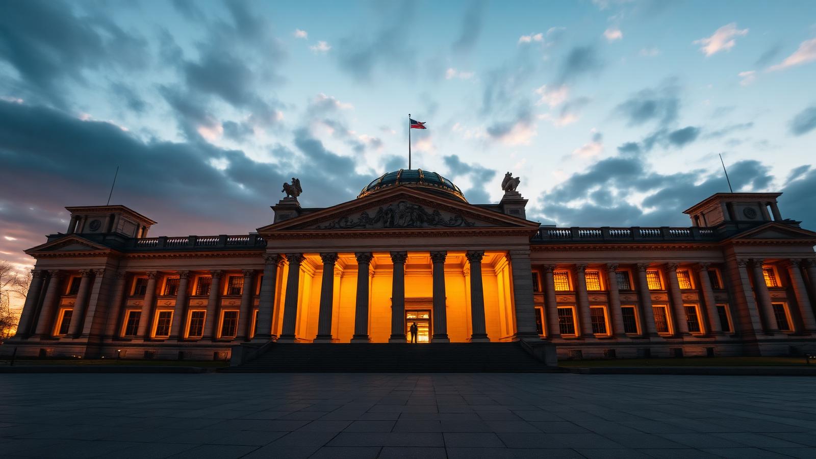 Bundestag in Berlin bei Abendlicht